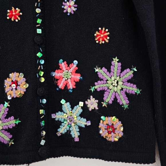 Womens Sz M 8 Christmas Embroidered Cardigan Sweater Winter Holidays Snowflakes - Picture 9 of 13